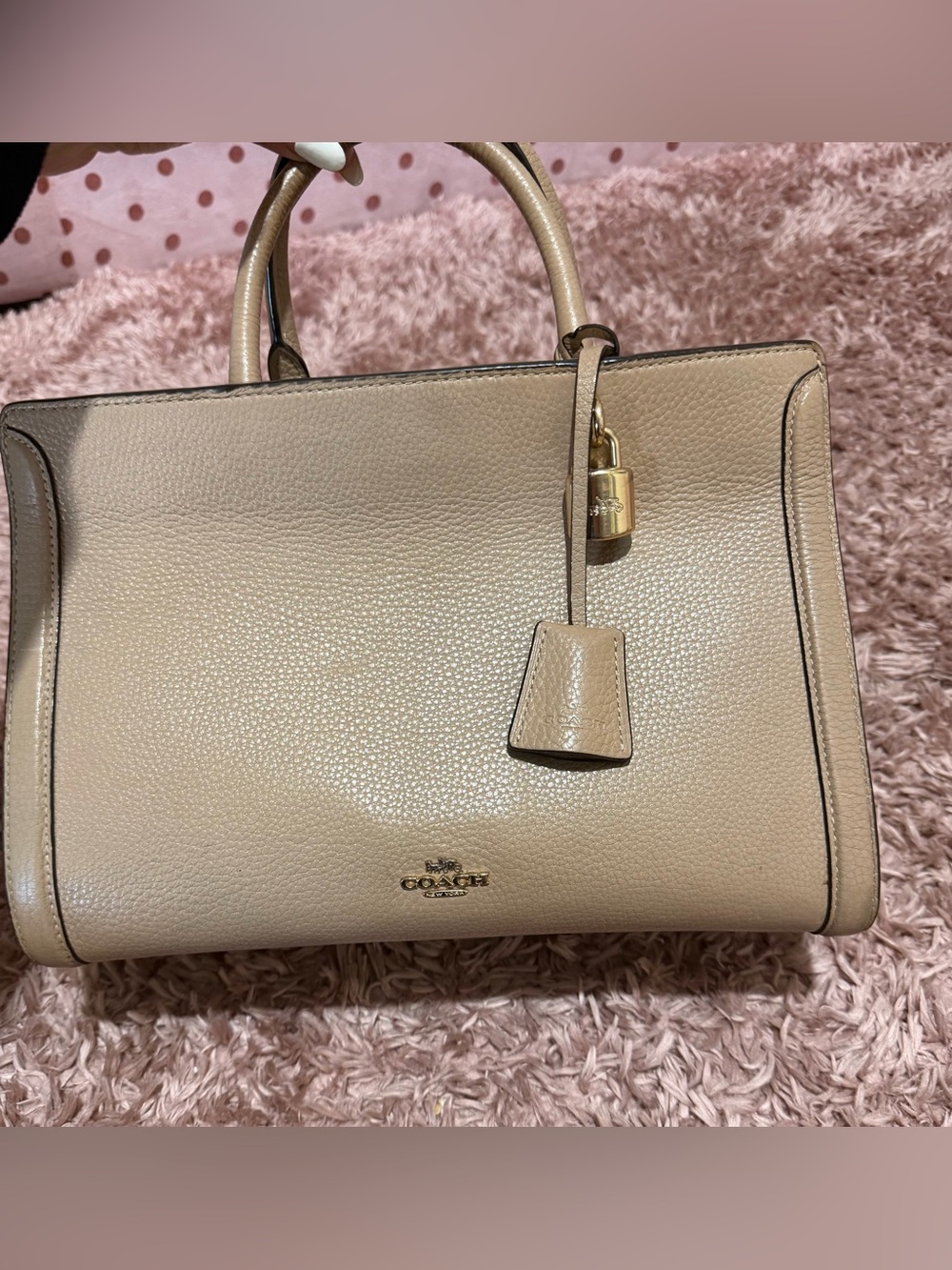 Coach Zoe Carryall Leather Satchel in Light Beige with Gold Hardware